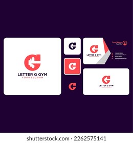 gym logo design with letter g and business card