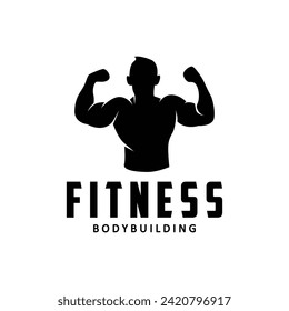 Gym logo design vintage retro human silhouette sport fitness bodybuilder simple elegant
