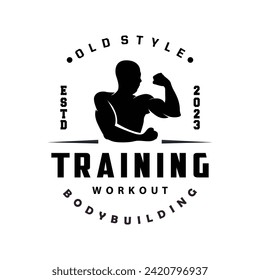 Gym logo design vintage retro human silhouette sport fitness bodybuilder simple elegant