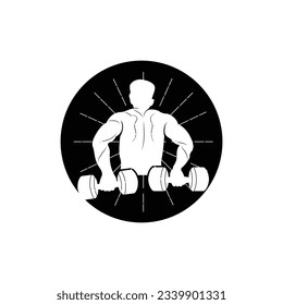 Gym Logo, Fitness Health Vector, Muscle Workout Silhouette Design, Fitness Club