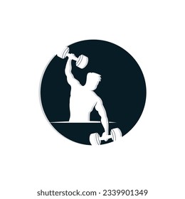 Gym Logo, Fitness Health Vector, Muscle Workout Silhouette Design, Fitness Club