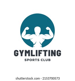 imagen vectorial gráfica del logotipo del gimnasio, levantamiento de pesas, texto. vista superior, perfecta para negocios deportivos, empresa, medios sociales y más
