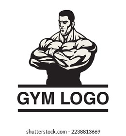 gym logo, huge bodybuilder posing, vector image