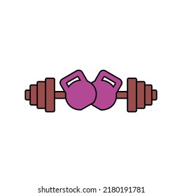 Gym logo with kettlebells and barbell. Isolated colored vector illustration on white background.
