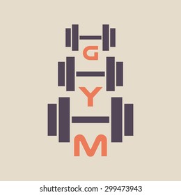 Gym logo sign icon with the dumbbells. 