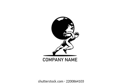 Gym Logo Template. Atlas Titan Holding Globe in on shoulder with white back ground - Vector Illustration