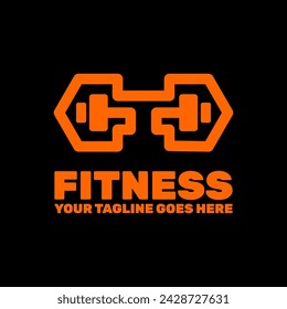 Plantilla del logotipo del gimnasio, Barbell en el lado de una plantilla del logotipo del arte de la línea de mancuernas