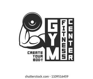 Gym logo template. Bodybuilding and Fitness Club. Monochrome style. isolated on white background