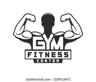 Gym logo template. Bodybuilding and Fitness Club. Monochrome style. isolated on white background