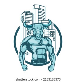 Gym logo vector illustration with bull character