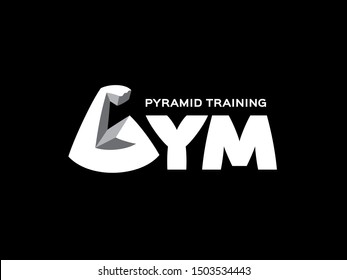 Logo des Spiels. Vektorillustration Buchstabe G. Zeichen des Aufbaues. Training für Muskeln durch die Methode der Pyramide.