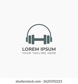Logotipo da academia com ícone de levantamento de peso combinado com ícone de fone de ouvido, adequado para clubes de ginástica