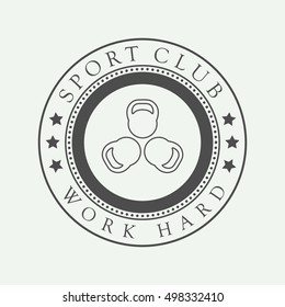 Gym logos, labels and slogans in vintage style. Vector illustration. Fitness logo