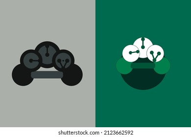 gym logos made from disks and dumbbells