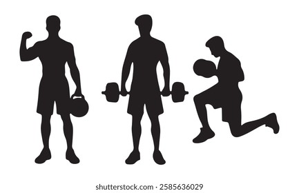 Gym man activity silhouette set vector illustration.