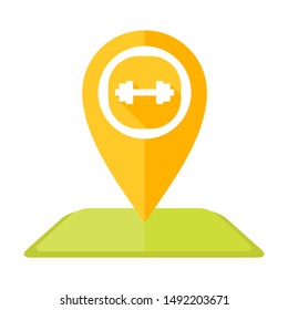 Gym Map Pin icon vector Logo illustration and design.  A location navigation system concept element.  Can be used for web and mobile development. Suitable for infographic