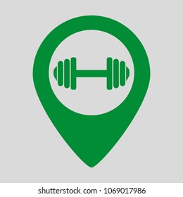 Gym map pointer icon on grey background. Vector illustration