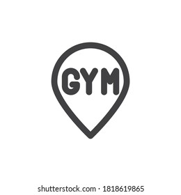 Gym map pointer line icon. linear style sign for mobile concept and web design. Gym location pin outline vector icon. Symbol, logo illustration. Vector graphics
