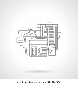 Gym menu. Sport supplements for effective training of bodybuilding and fitness. Regime of nutrition. Single detailed flat line style vector icon. Web design elements for business, site, mobile app.