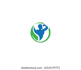 El Cuerpo Humano Del Músculo Gimnasio Deja El Diseño Del Logo Orgánico. Ilustración del símbolo vector del logotipo Green Fitness.