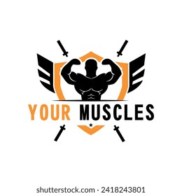 Logo der Muskeln des Spiels. Design-Fitnessstudio mit Vektorlogo