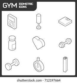 Gym outline isometric icons