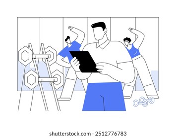 Gym owner isolated cartoon vector illustrations. Smiling sporty man in gym, business owner, healthy and active lifestyle, fitness professional service, workout and exercises vector cartoon.