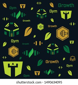 gym pattern with various shapes and elegant colors. modern, unique.