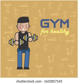 gym people a boy weight lifting with dumbbells flat design illustration vector