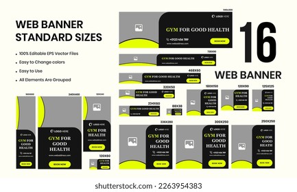 Gym for physical health fitness web set creative banner template design for social media posts