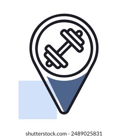 Gym pin map vector icon. Map pointer. Map markers. GPS location. Navigation sign. Graph symbol for fitness and weight loss web site and apps design, logo, app, UI