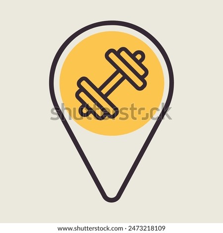 Gym pin map vector icon. Map pointer. Map markers. GPS location. Navigation sign. Graph symbol for fitness and weight loss web site and apps design, logo, app, UI