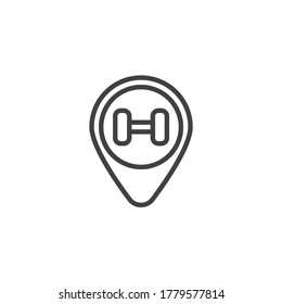 Icono de línea Punto de gimnasio. signo de estilo lineal para concepto móvil y diseño web. Icono de vector de contorno de posición de gimnasio. Símbolo, ilustración del logotipo. Gráficos vectoriales