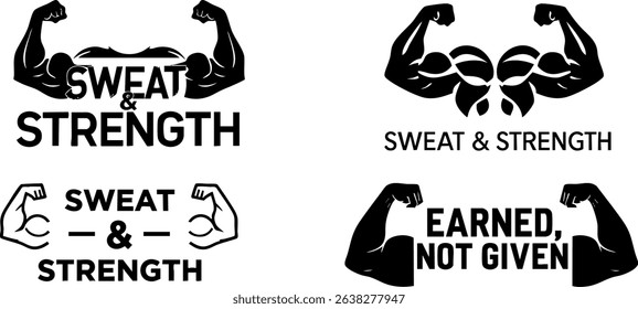 Gym posters, Gym quotes, Muscular arms and strong biceps with inspirational fitness motivation and encouraging slogans, vector.