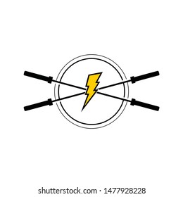 Gym power logo design idea with barbell kettle bell and thunder bolt energy symbol in negative space vintage look. 

Fitness and bodybuilding club logo template. Sport icon smart phone
