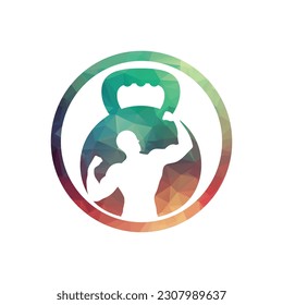 Gymnastiklogo-Design-Idee mit Wasserglocke und Donner-Symbol im negativen Raum. Logo-Vorlage für Fitness- und Bodybuilding-Clubs. Sport- und Freizeitthema.