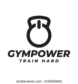 gym power logo design. kettlebell and power button logo design