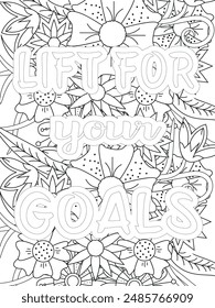 Gym Quotes Flower Coloring Page Beautiful black and white illustration for adult coloring book