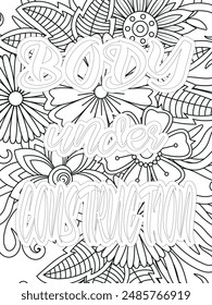 Gym Quotes Flower Coloring Page Beautiful black and white illustration for adult coloring book