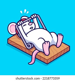 Gym rat workout, cute cartoon mouse bench pressing mousetrap. Funny fitness and exercise drawing, vector clip art illustration.