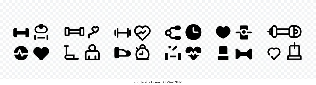 GYM related Icons set. fitness related icon set, Collection of fitness related line icons.