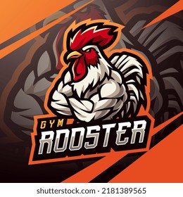 Gym rooster esport mascot logo design