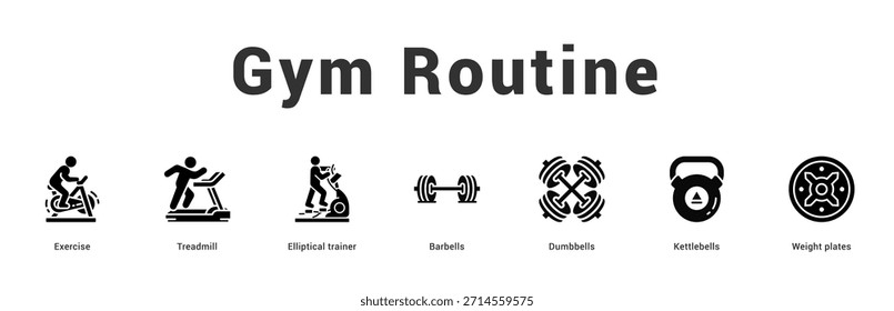 Gym Routine Modern and clean web banner illustration featuring thematic icons for visual communication