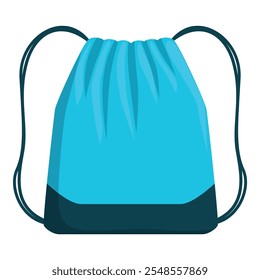 Gym sack with black bottom part and light blue main body, closed with black string, isolated on white background