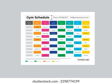 gym schedule template, Weekly Workout Schedule, Event Schedule layout design template with unique design style concept
