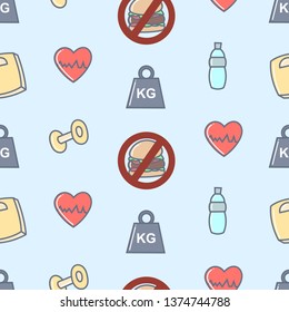 Gym seamless pattern, drawings, doodles, simple