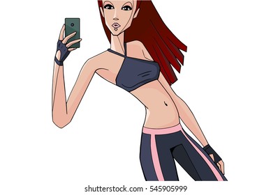 Gym selfie stylized drawing of model