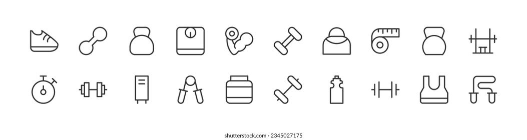 gym set of simple line icons. Collection of web icons for UIUX design. Editable vector stroke 24x24 Pixel Perfect