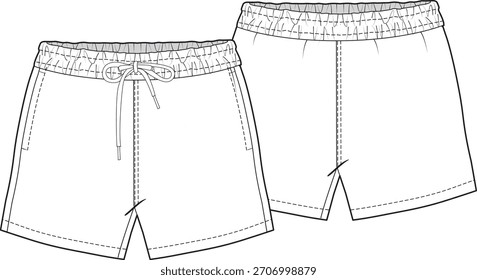 Pantalones cortos de gimnasio ilustración técnica Plantilla de maqueta de Vector.