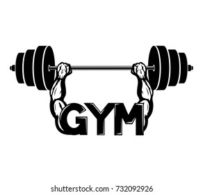 Gym sign with barbell.